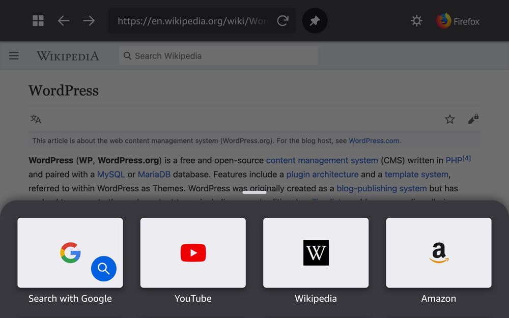 Overlay modal with pinned websites
