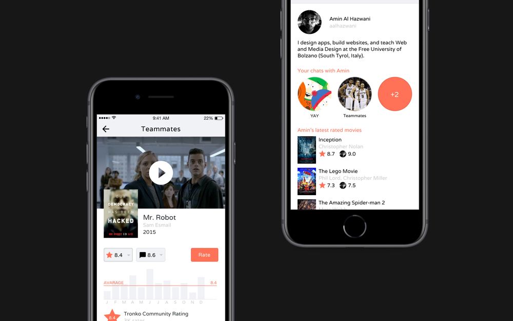 Personal profile view and single movie view with Mr. Robot TV series